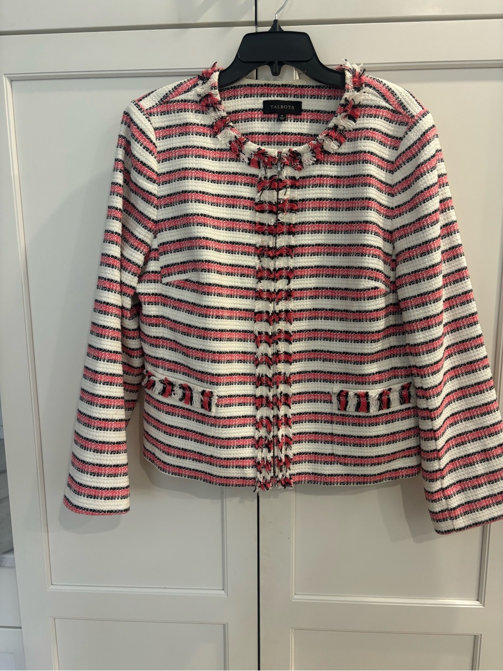 Talbots Pink White and Black Striped Tweed Blazer